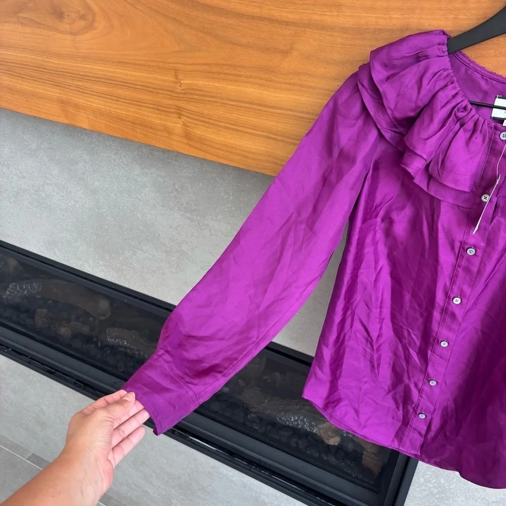 NWT J.Crew Collection silk twill ruffle-collar Blouse, Size XXS